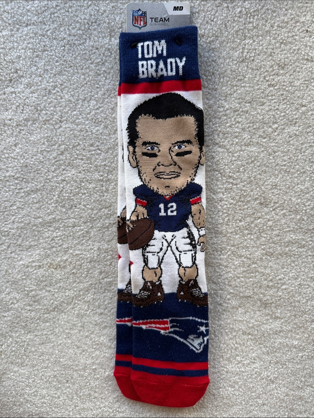 NFL Tom Brady Cartoon Crew Socks - Navy, White & Red - Size Medium - Unisex
